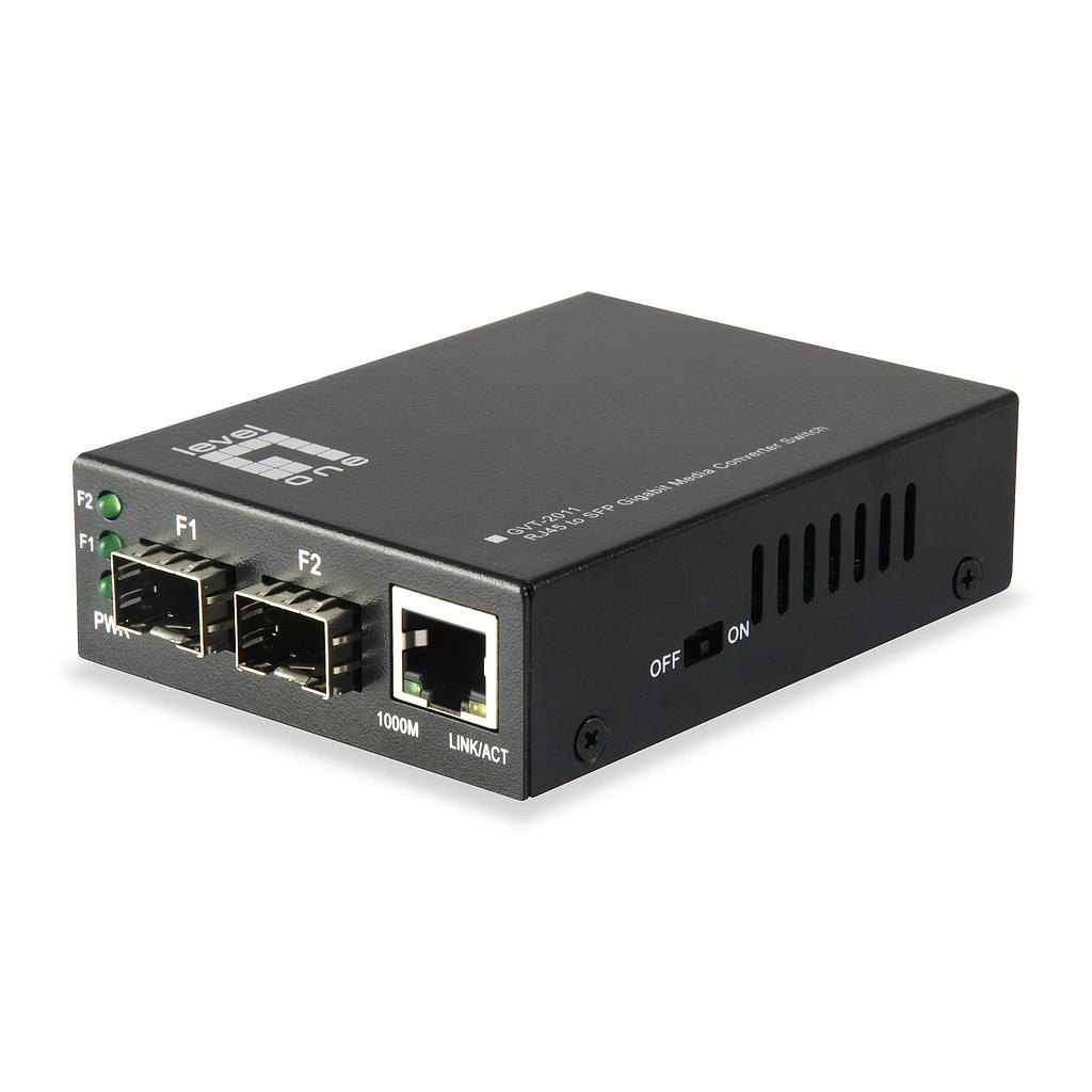 Convertidor LevelOne SFP de 10/100/1000BASE-T a 1000BASE-X, 2 x SFP, 1 x RJ45 GVT-2011